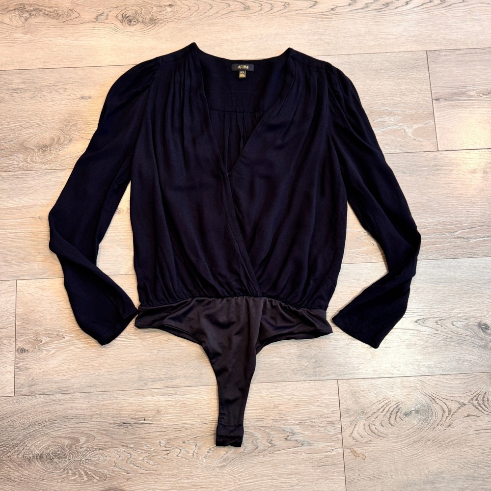 AFRM Black V‎ Neck Long Sleeve Blouse Top Bodysuit Size Medium M